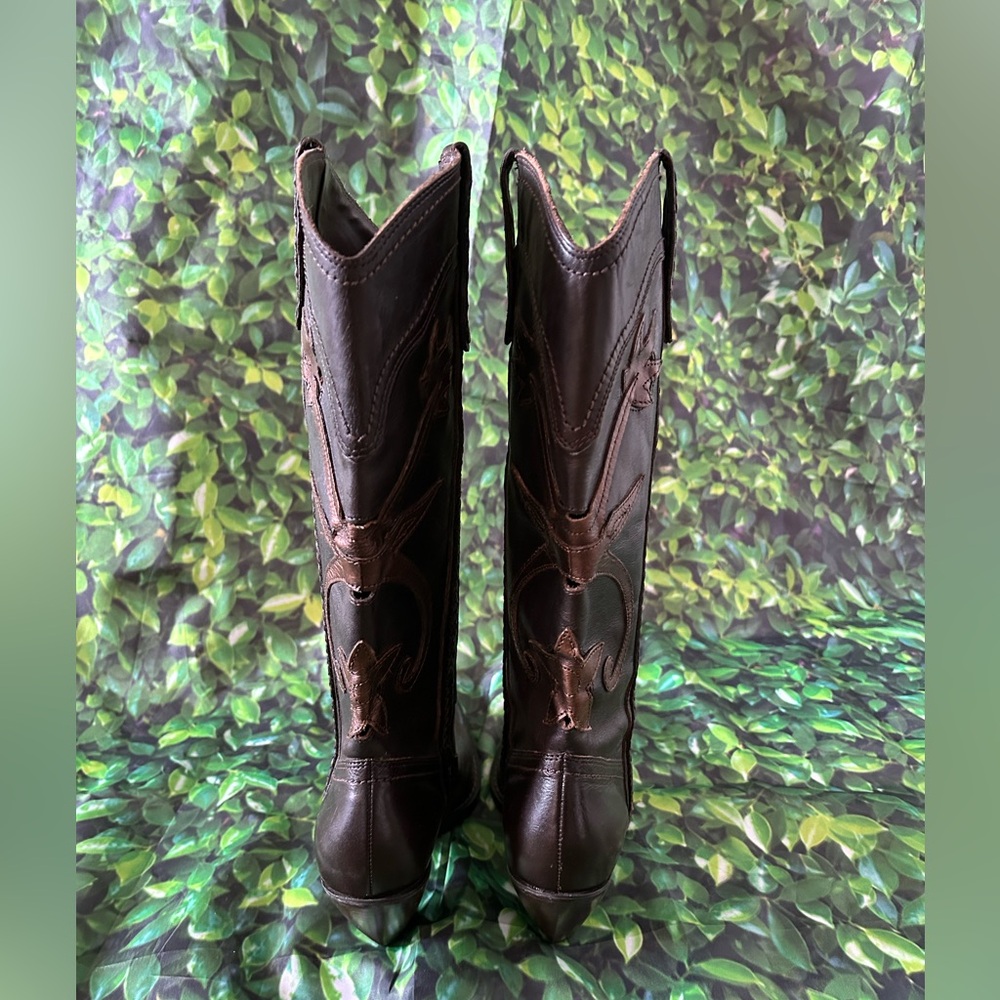 White Mountain Dark Brown + Bronze Leather Western Heeled Boots - Picture 4 of 15